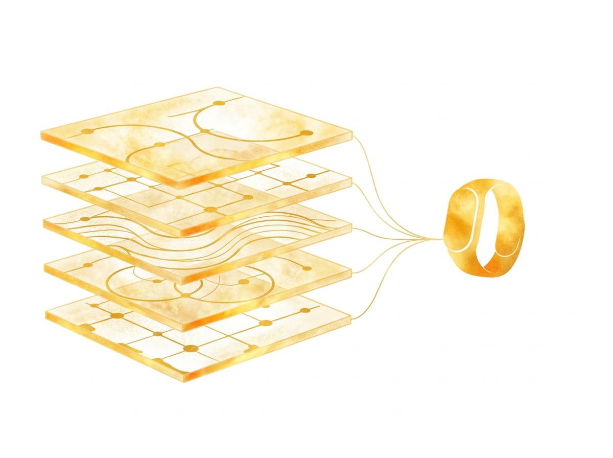 Transparent layers representing a connected growth stack