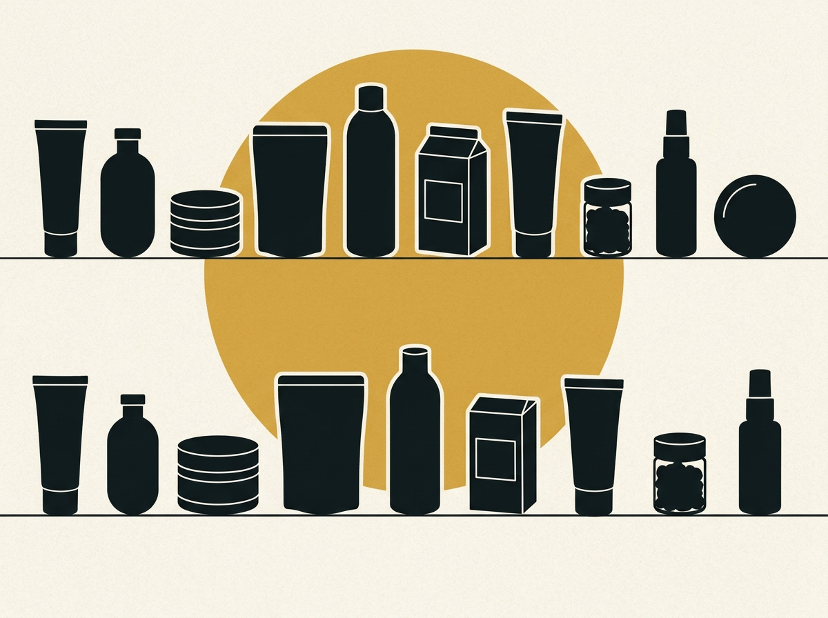 Parallel rows of consumer products representing an experiment and its control